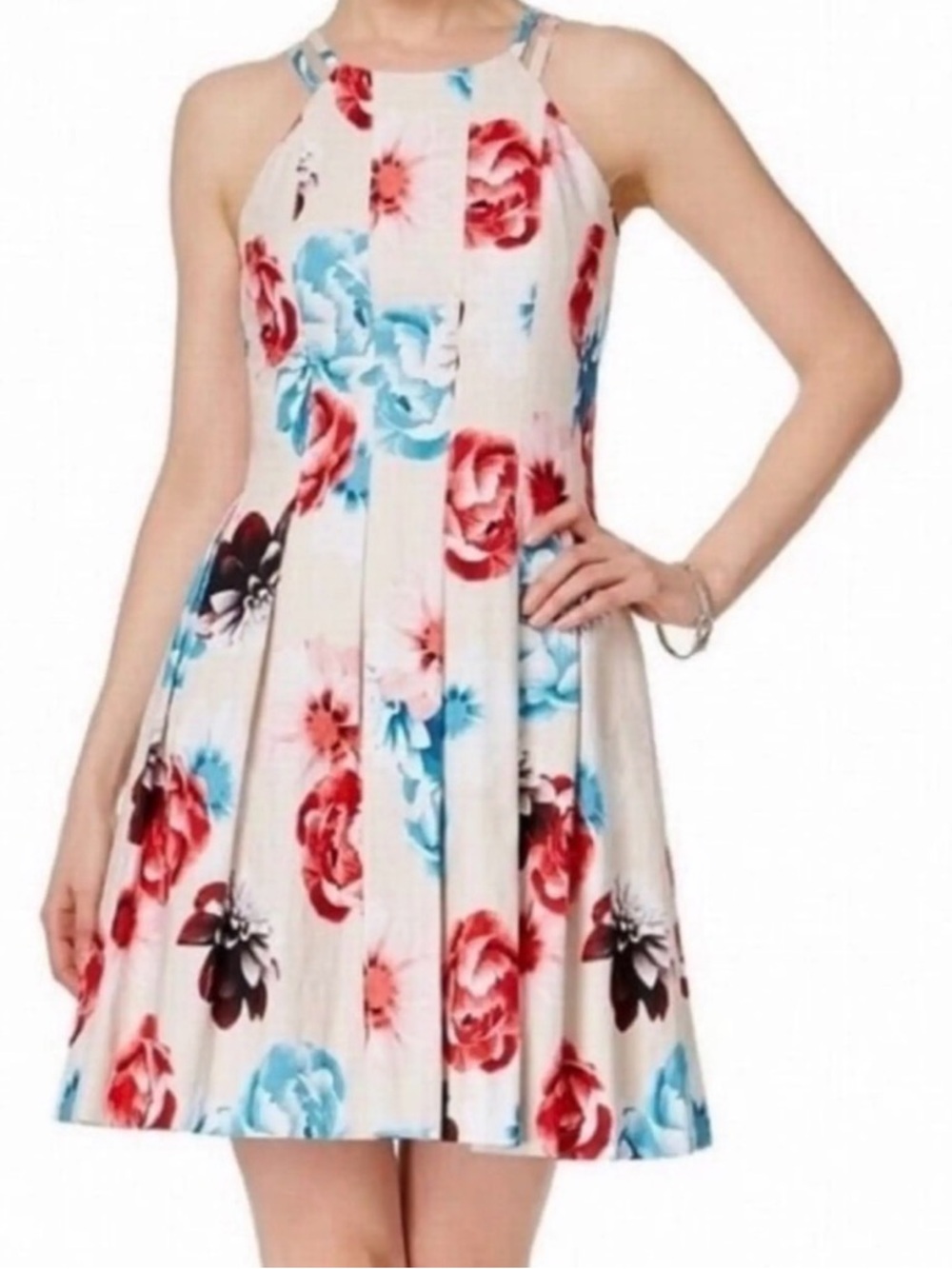 GUESS LA Pleated A-Line Floral Print Formal Knee Length Mini Dress | Size 12